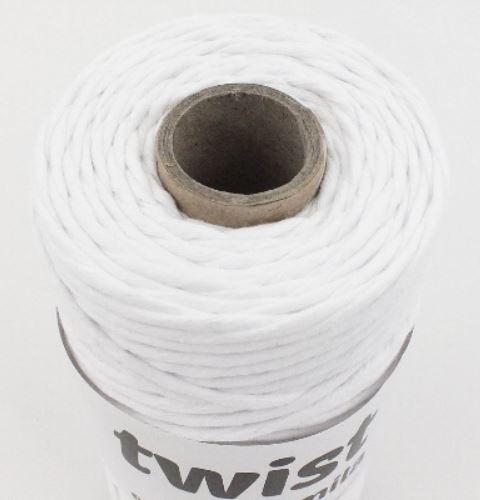 Šňůra na macramé Mila TWIST 3mm - bílá se zlatou nitkou