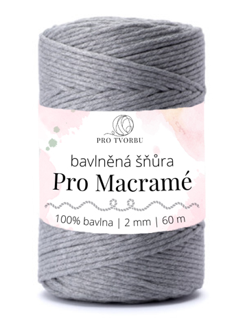 bavlněná šňůra Pro Macramé – STANDARD COTTON 2mm / 50 m - šedá