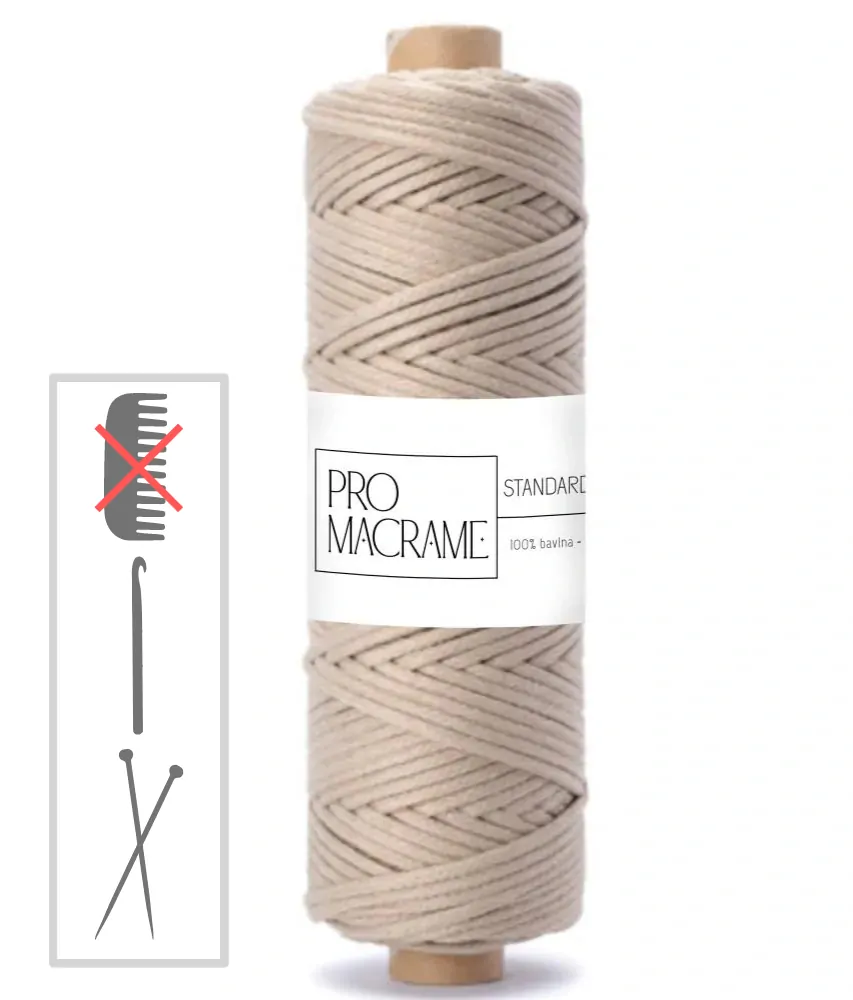 bavlněná šňůra Pro Macramé 5mm, splétaná - béžová