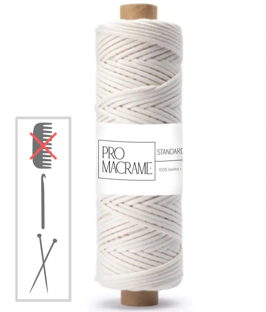 bavlněná šňůra Pro Macramé 5mm, splétaná - natural