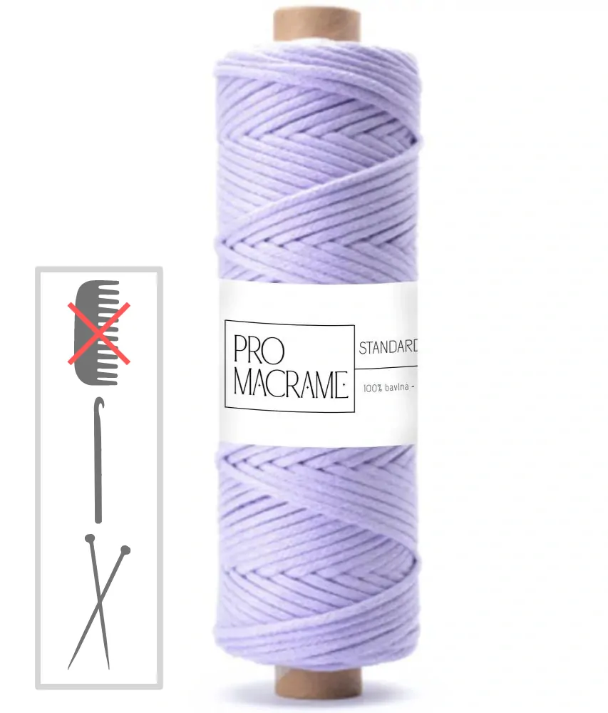 bavlněná šňůra Pro Macramé 5mm, splétaná - levandulová