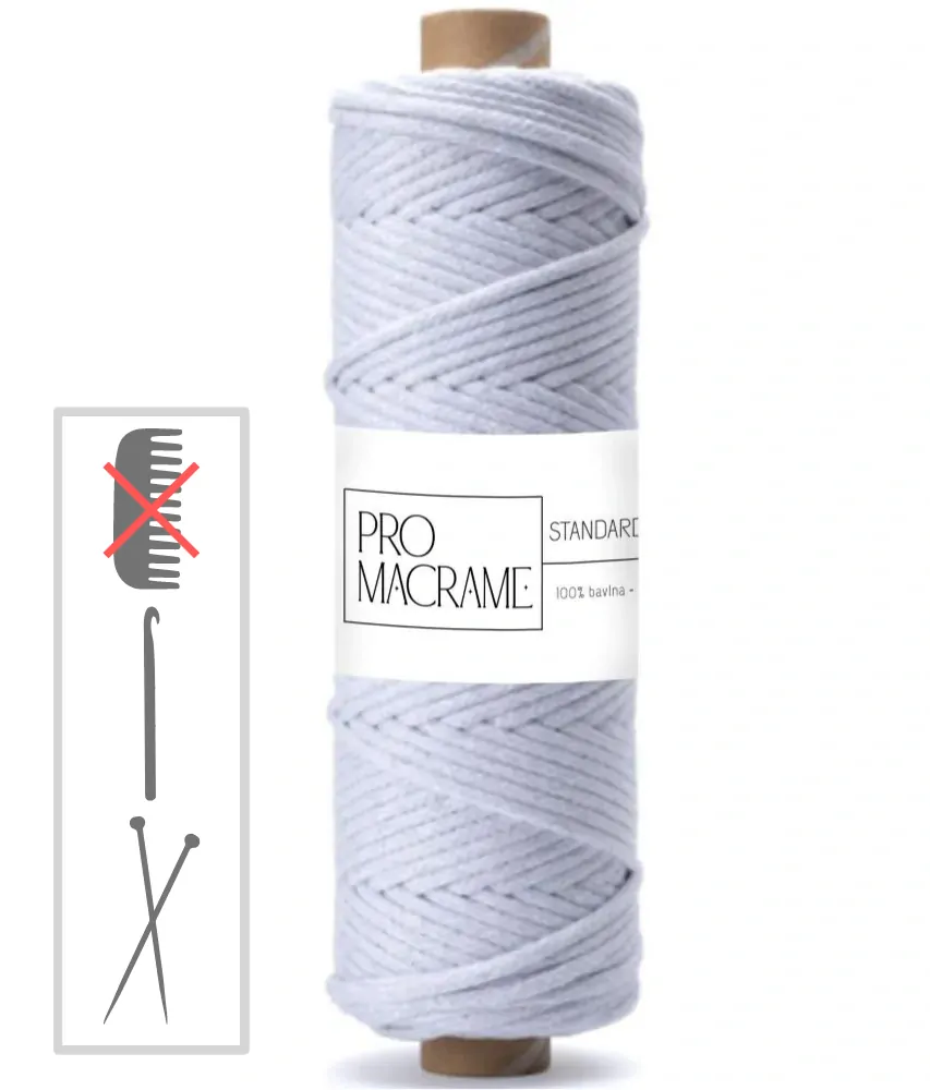 bavlněná šňůra Pro Macramé 5mm, splétaná - šedá ledová