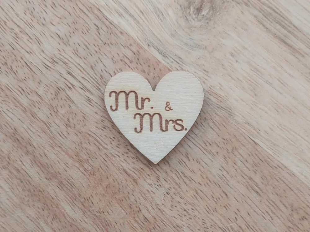 Dřevěné srdíčko MR & MRS - 2,5 cm