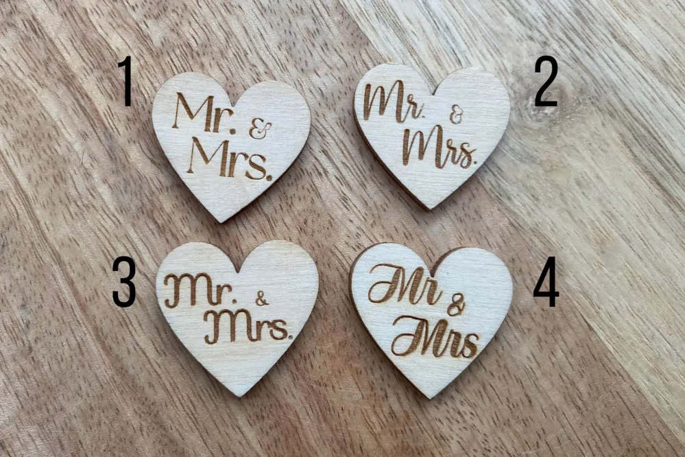 Dřevěné srdíčko MR & MRS - 2,5 cm