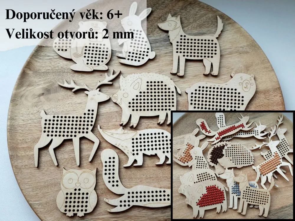 Vyšívací sada - 8 kusů - lesní zvířátka