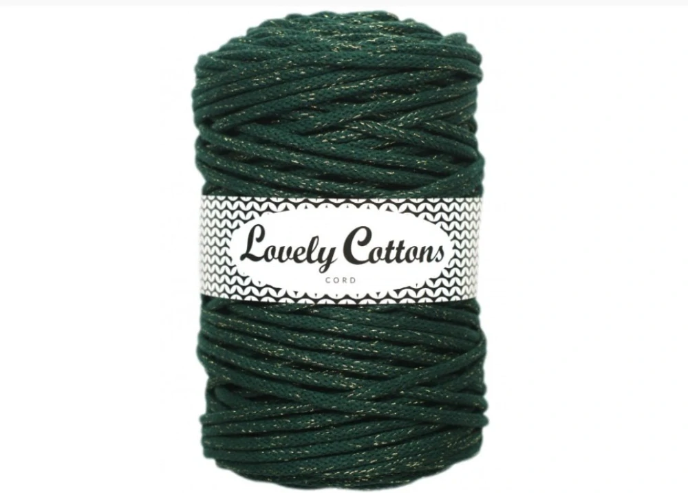 Bavlněná šňůra Lovely Cottons 5mm - Lahvově zelená se zlatou nitkou