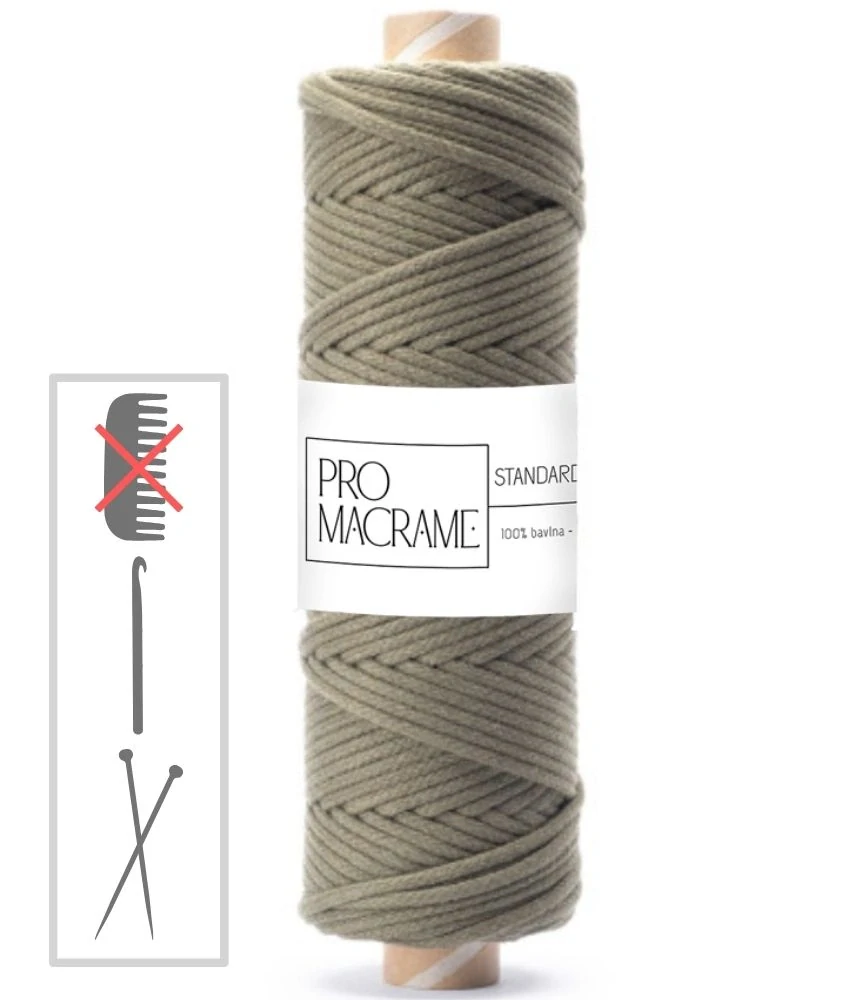 bavlněná šňůra Pro Macramé 5mm, splétaná - khaki