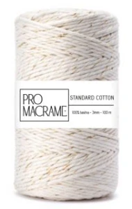 bavlněná šňůra ProMacrame – STANDARD cotton 5 mm - délka 50 m - Natural se zlatou nitkou