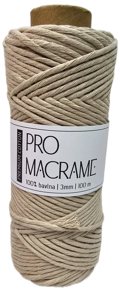 Bavlněná šňůra Pro Macramé – PREMIUM COTTON 3mm -béžová