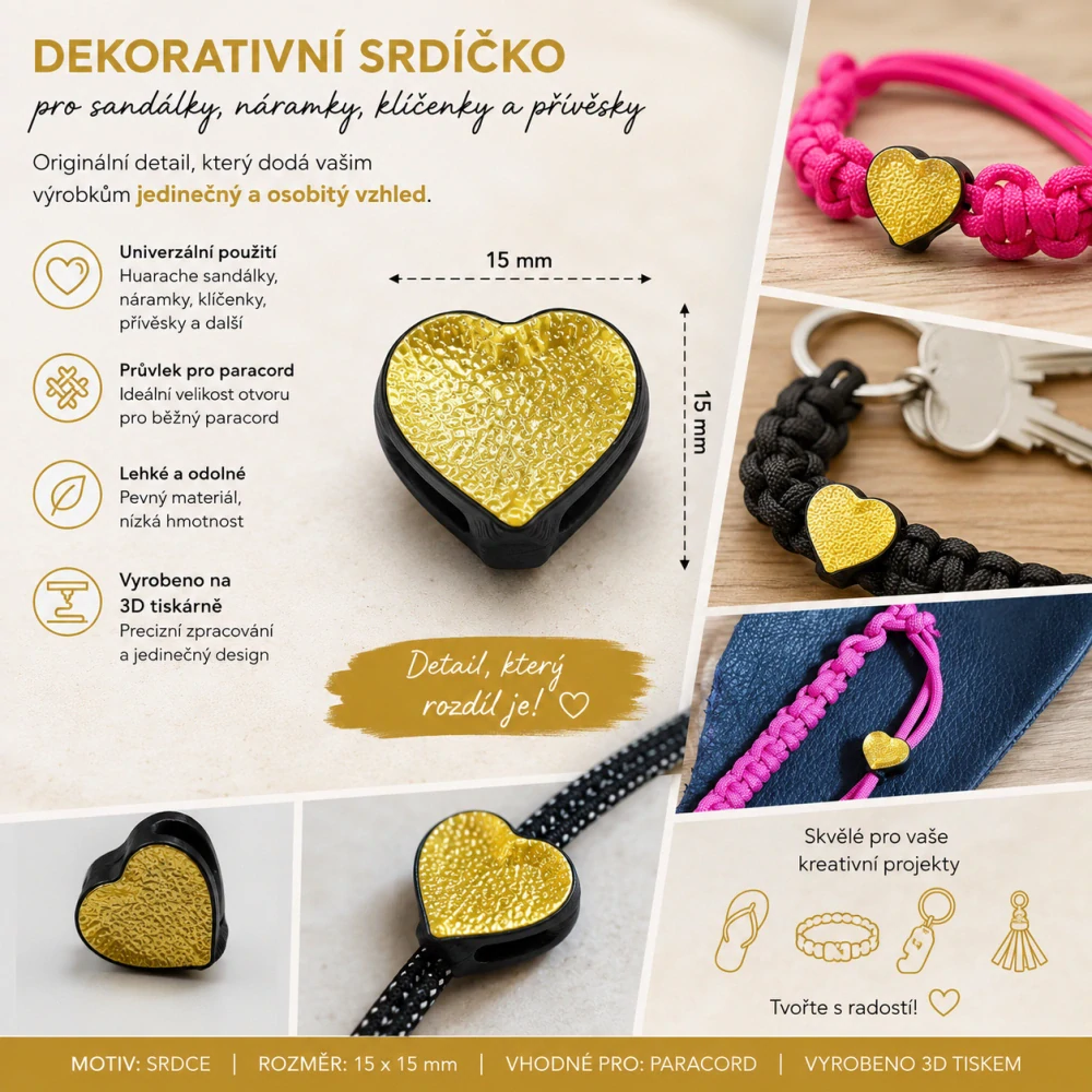 Korálek srdíčko zlato - černá