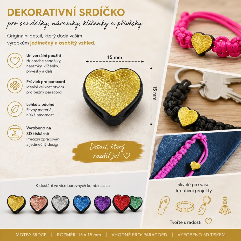 Korálek srdíčko zlato - bílá