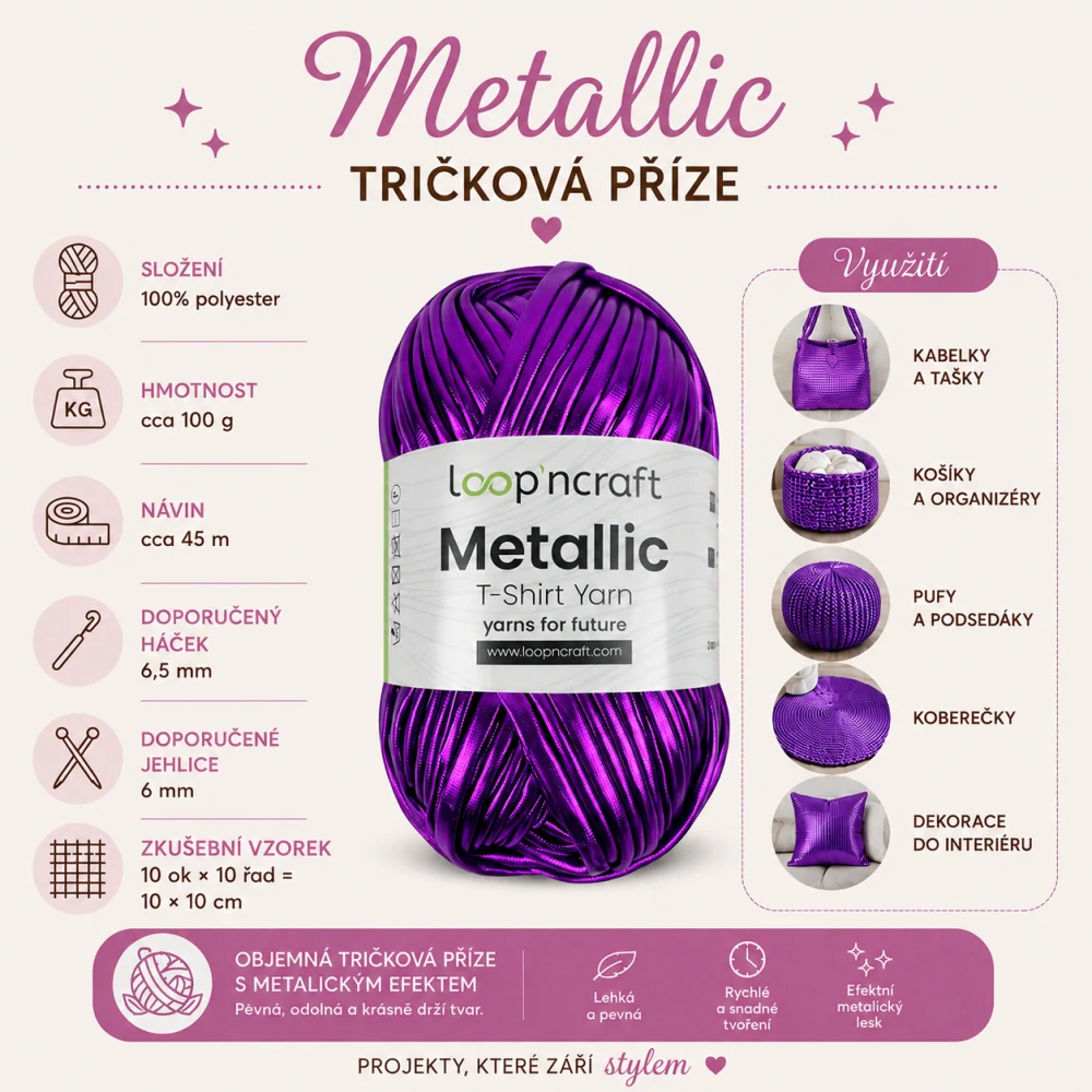 Tričková příze, fialová metalická