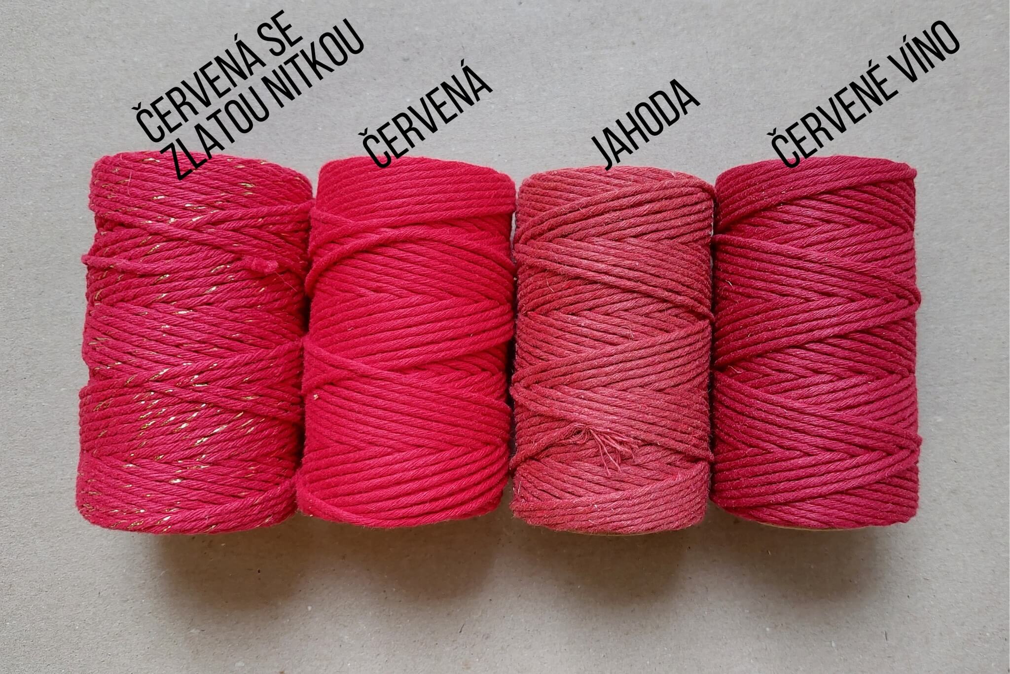 bavlněná šňůra ProMacrame – STANDARD cotton 3mm - červená se zlatou nitkou