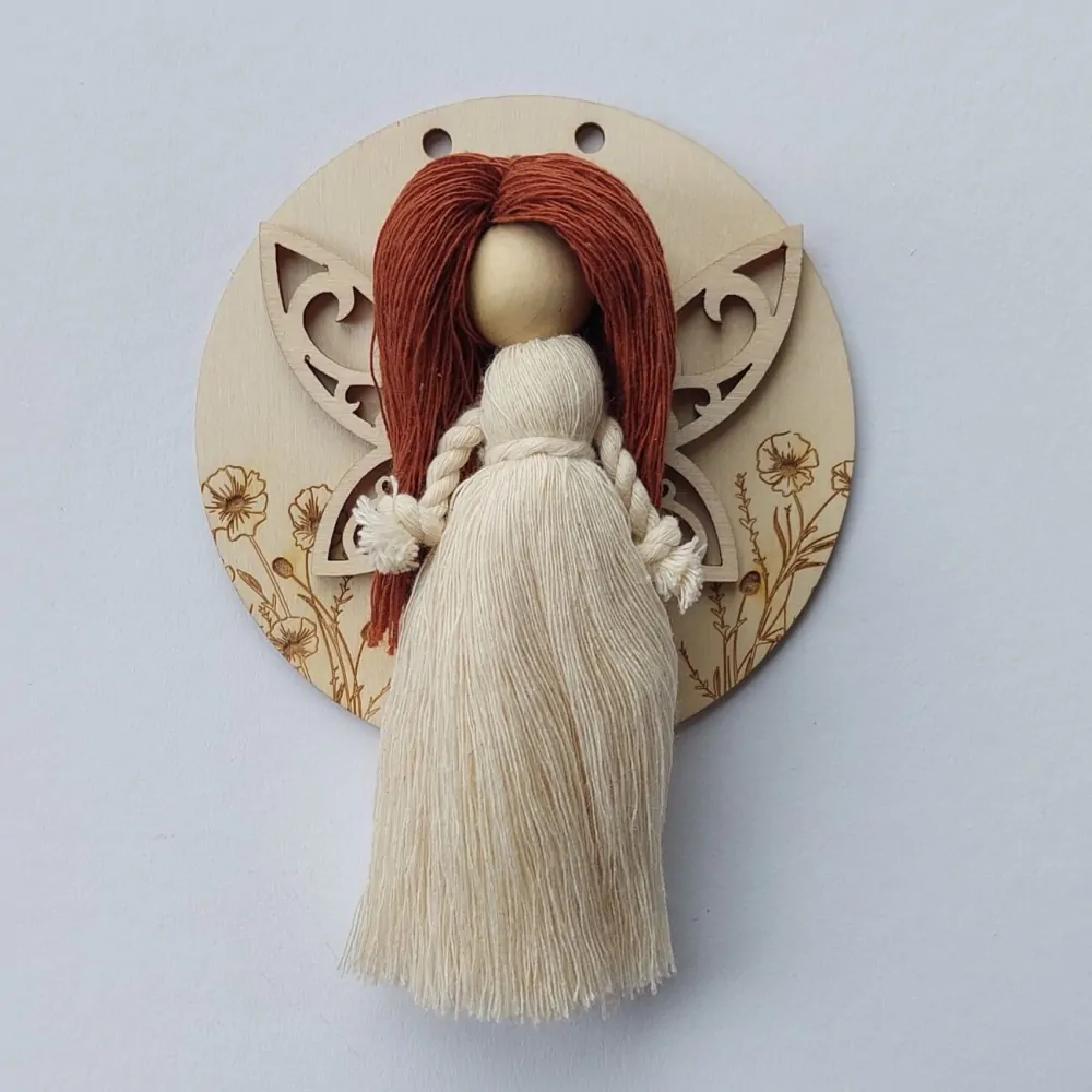 Dřevěné kolečko pod macramé Andělku - 10cm - makové pole