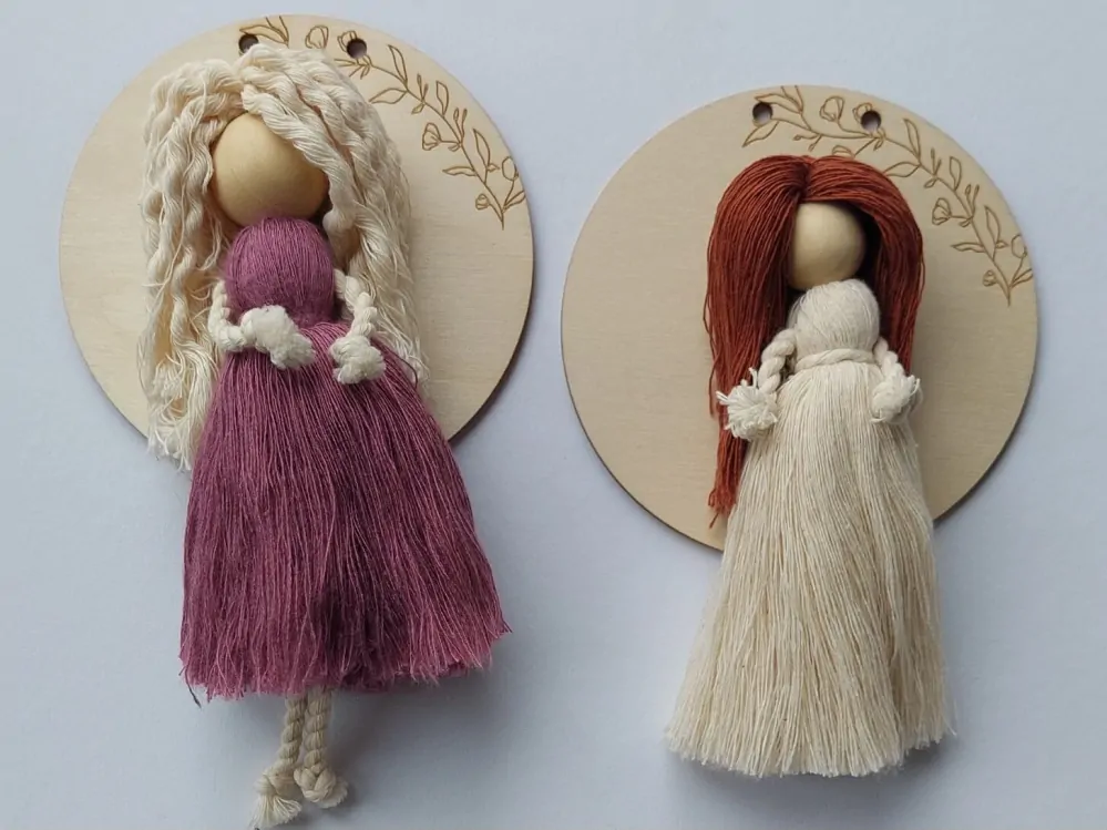 Dřevěné kolečko pod macramé Andělku - 10cm - větvička