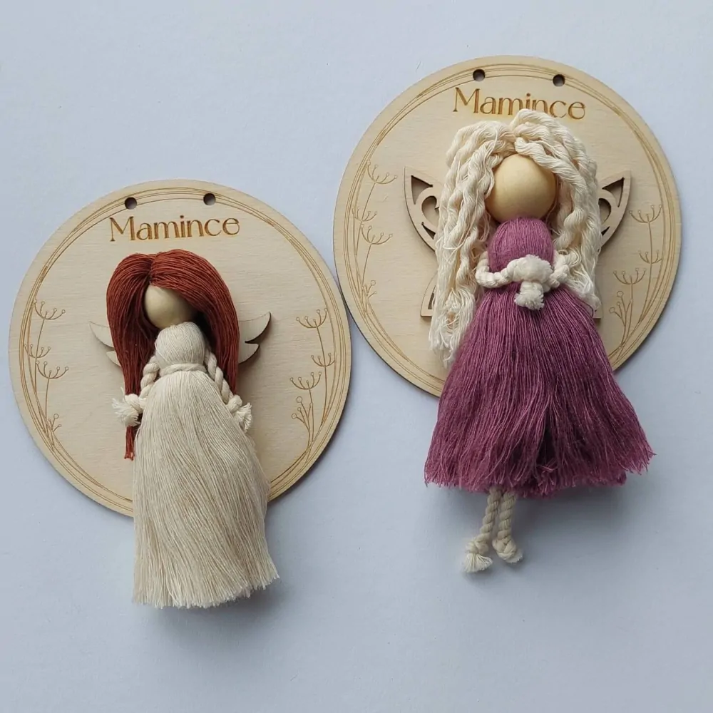 Dřevěné kolečko pod macramé Andělku - 12,5cm - Mamince