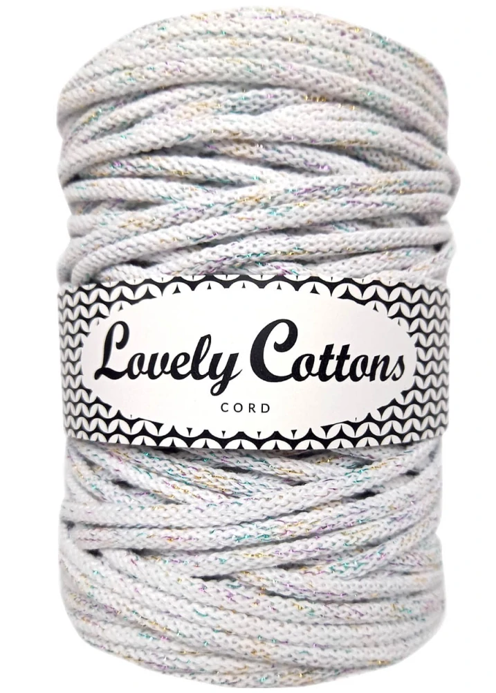 Bavlněná šňůra Lovely Cottons 5mm - Bílá s duhovou nitkou 