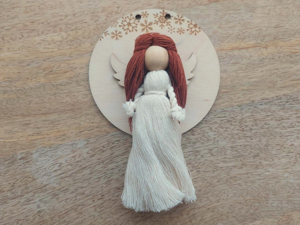 Dřevěné kolečko pod macramé Andělku - 10cm - vločky