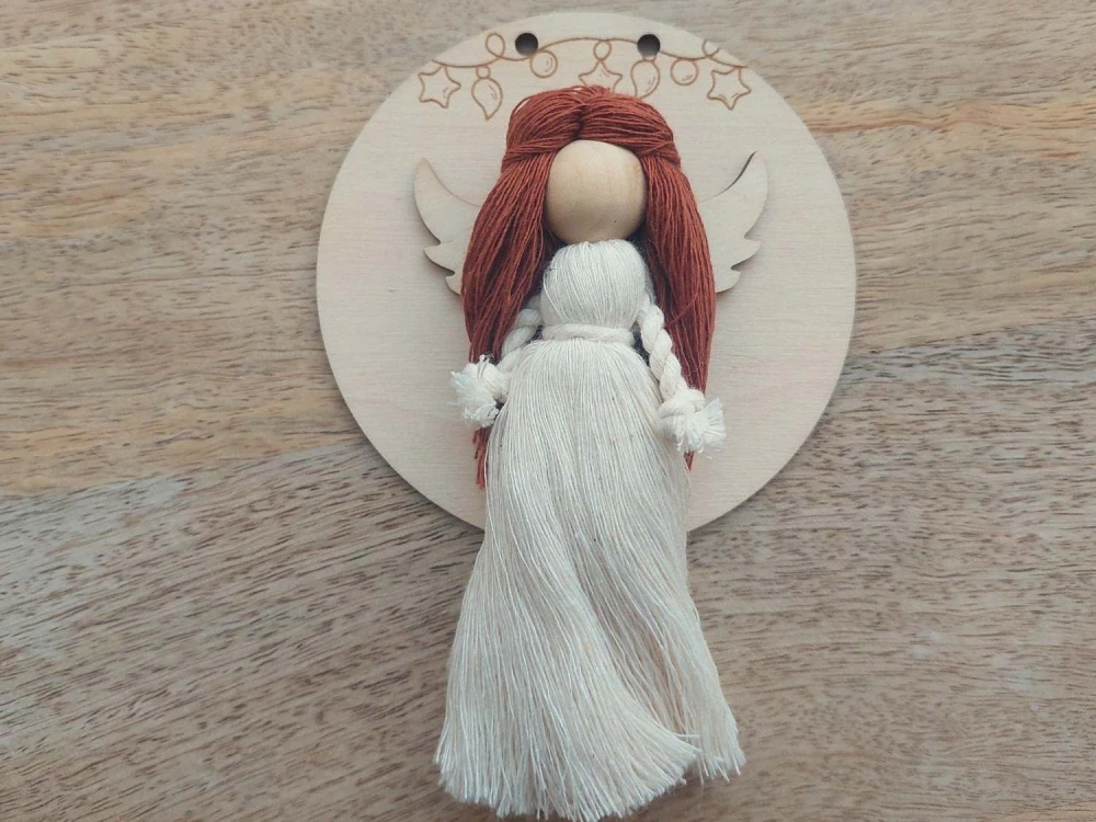 Dřevěné kolečko pod macramé Andělku - 8cm - anděl strážný