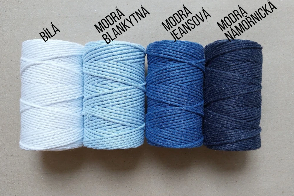bavlněná šňůra ProMacrame – STANDARD cotton 5 mm - délka 50 m - Modrá jeansová