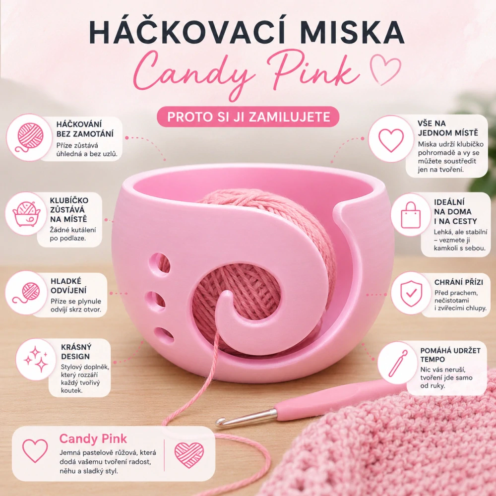 Háčkovací miska na přízi vel. L – růžová Candy Pink