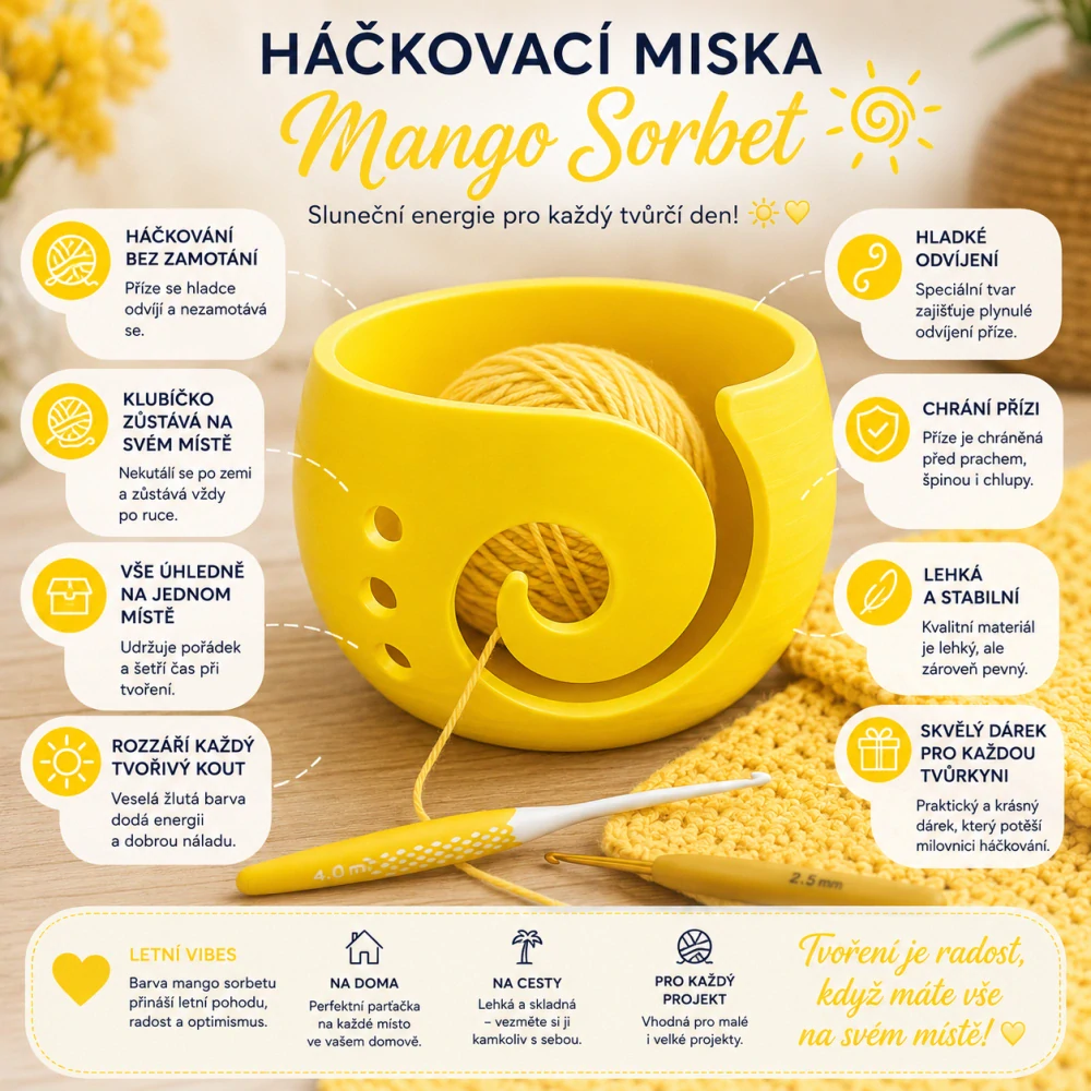 Háčkovací miska na přízi vel. L – Mango sorbet - žlutá