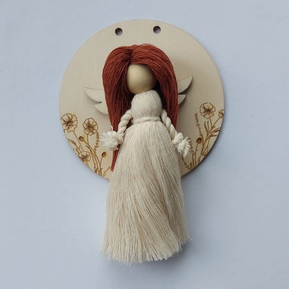 Dřevěné kolečko pod macramé Andělku - 10cm - makové pole