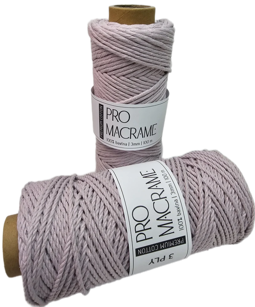 Bavlněná šňůra Pro Macramé – PREMIUM COTTON 3mm - lila vintage