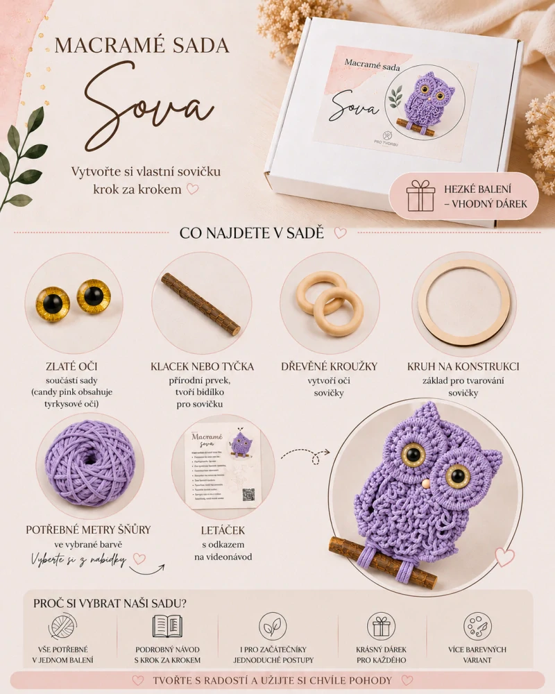Kreativní macramé sada s návodem - SOVA