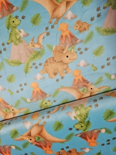 Zimní softshell s dinosaury a sopkou