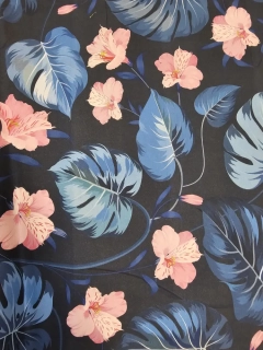 Ibišek a monstera - bavlněné plátno