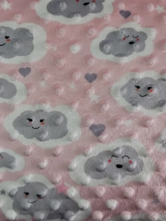 Minky 3D puntíky- růžová s mráčkem
