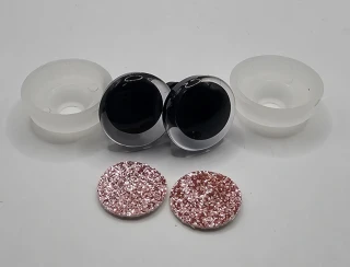 Oči 14 mm - flitrové růžové světlé