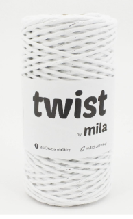 Šňůra na macramé Mila TWIST 3mm - bílá se stříbrnou nitkou