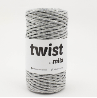 Šňůra na macramé Mila TWIST 3mm - šedá se stříbrnou nitkou