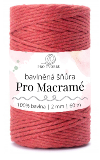 bavlněná šňůra Pro Macramé – STANDARD COTTON 2mm / 50 m - jahodová