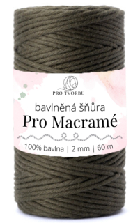 bavlněná šňůra Pro Macramé – STANDARD COTTON 2mm / 50 m - khaki