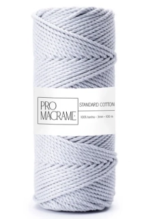 Bavlněná šňůra ProMacramé – STANDARD COTTON 3mm / 3PLY – šedá světlá