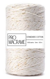 bavlněná šňůra ProMacrame – STANDARD cotton 3mm - natural se zlatou nitkou