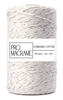 bavlněná šňůra ProMacrame – STANDARD cotton 3mm - natural s duhovou nitkou