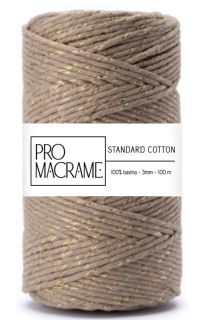 bavlněná šňůra ProMacrame – STANDARD cotton 3mm - béžová se zlatou nitkou