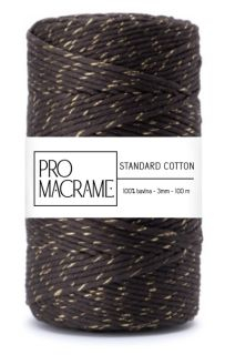 bavlněná šňůra ProMacrame – STANDARD cotton 3mm - hořká čokoláda se zlatou nitkou