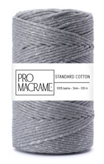 bavlněná šňůra ProMacrame – STANDARD cotton 3mm - šedá se stříbrnou nitkou