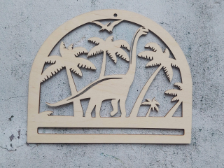Dřevěná mandala, 20 cm - dinosaurus