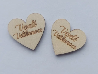 Dřevěné srdíčko Veselé Velikonoce - 2,5 cm