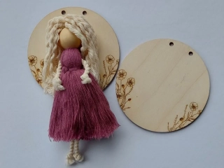 Dřevěné kolečko pod macramé Andělku - 10cm - makové pole