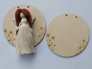 Dřevěné kolečko pod macramé Andělku - 12,5cm - makové pole