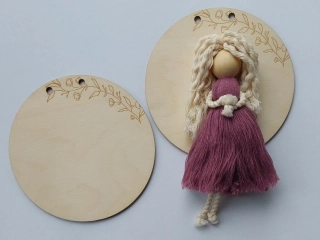 Dřevěné kolečko pod macramé Andělku - 12,5cm - větvička