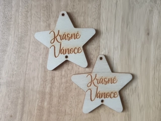 Dřevěná hvězda - KRÁSNÉ VÁNOCE - výška 5,5 cm