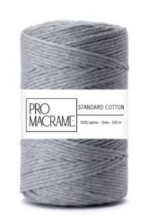 bavlněná šňůra ProMacrame – STANDARD cotton 5 mm - délka 50 m - Šedá